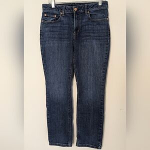 L.L Bean Women's Flex Straight Leg Favorite Fit Jeans Size 12 Petites Blue EUC